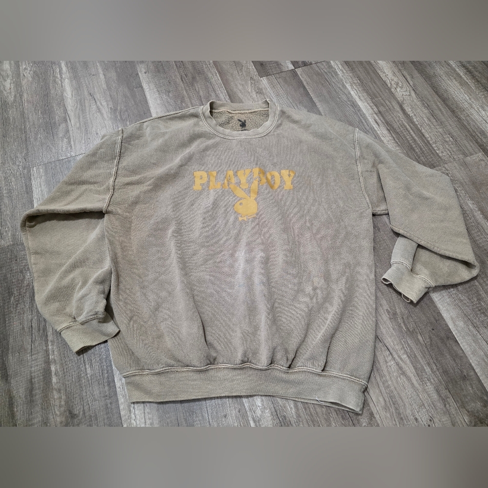 PLAYBOY Vintage Y2K Men's Tan Crewneck Sweater Grungecore Boho
